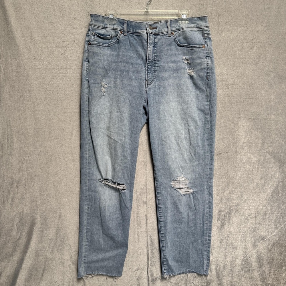 Express Jeans Womens 12R‎ Super High Rise Slim Straight Distressed Stretch Denim